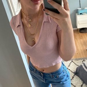 Urban Outfitters Blush Collared Crop Top